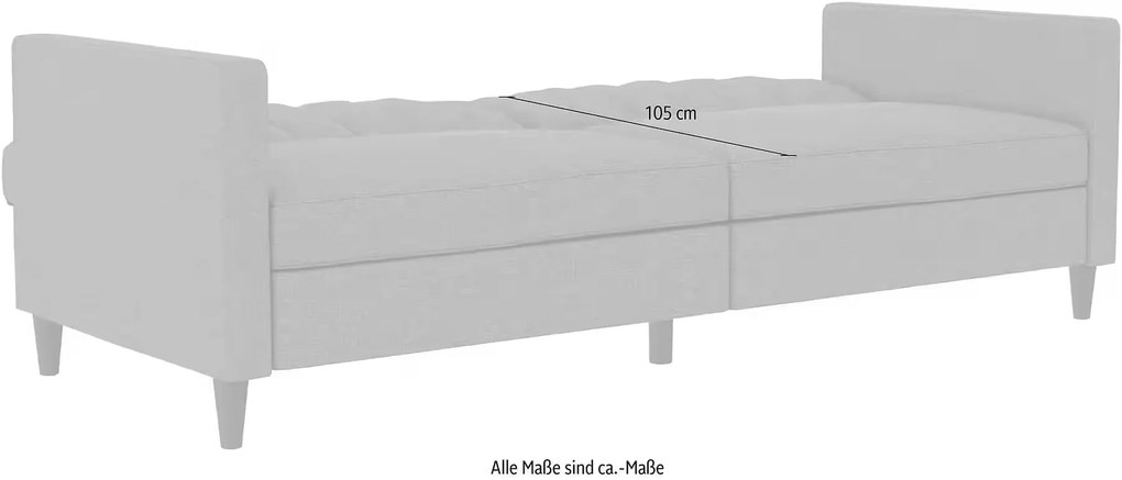 Canapea extensibila, culoare gri, material țesătură, 203 cm lungime, pe picioare