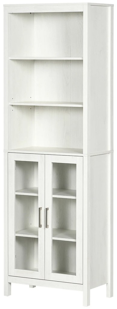 kleankin Colțar de Baie cu 2 Uși de Sticlă și 3 Rafturi Mobilier Auxiliar de Stil Modern 53x30x162 cm Alb | Aosom Romania