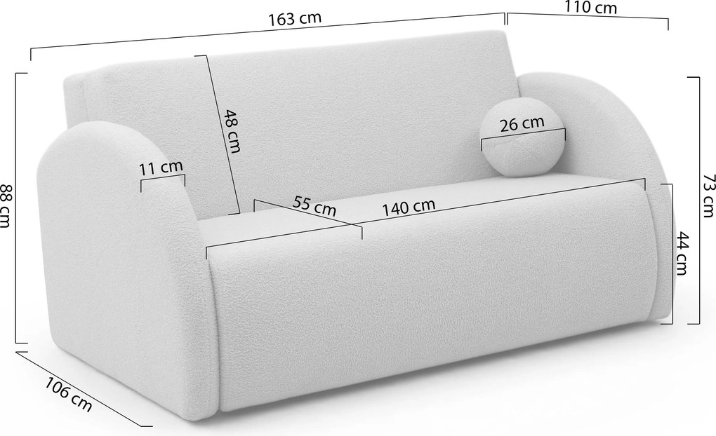 Canapea extensibilă cu 3 locuri și spațiu de depozitare Nubi 140 cm - bouclé bej deschis Quelle 03