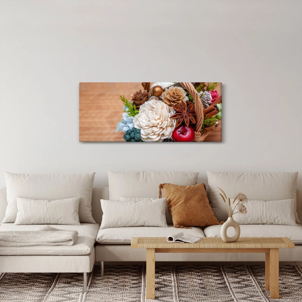 Tablou cu coș din nuiele (120x50 cm)