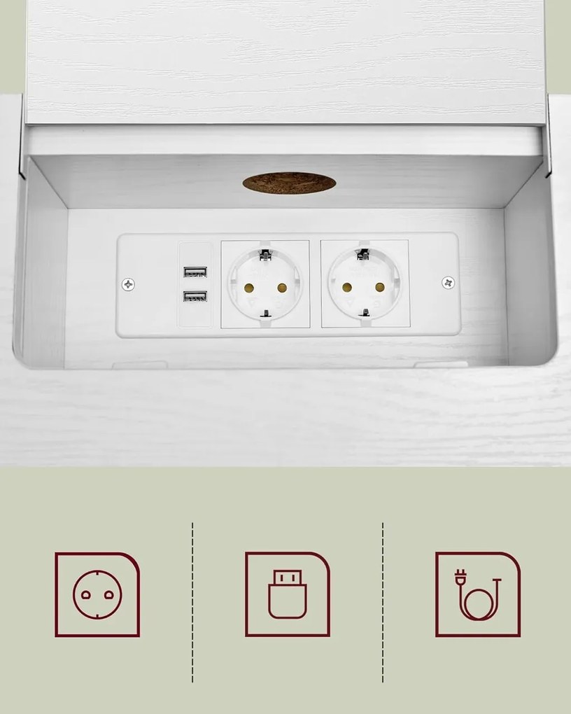 Consola cu priza si USB Slim, Vasagle, 120x25x81 cm, PAL/otel, alb