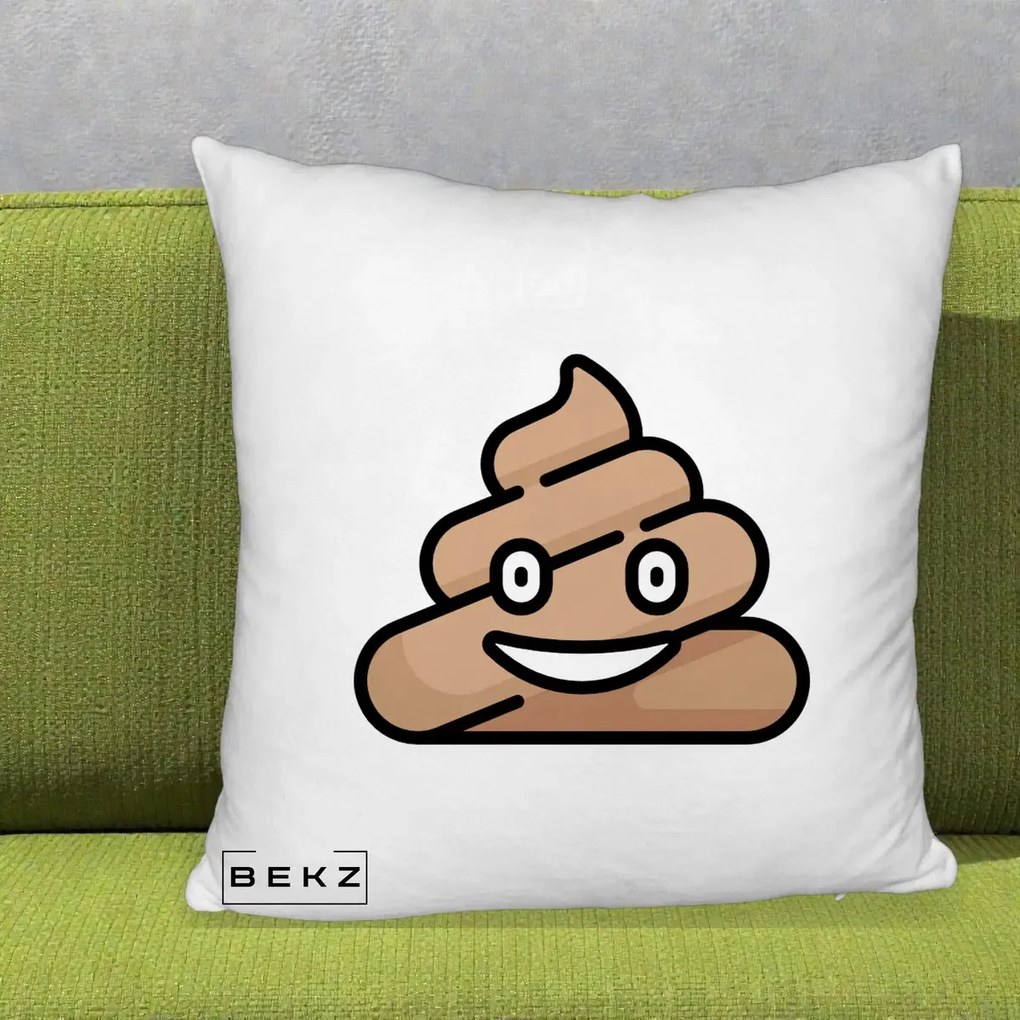 Perna Decorativa Emoji Poop Funny, 40x40 cm, Alb Pufos, Husa Detasabila, Perna Inclusa, BEKZ®