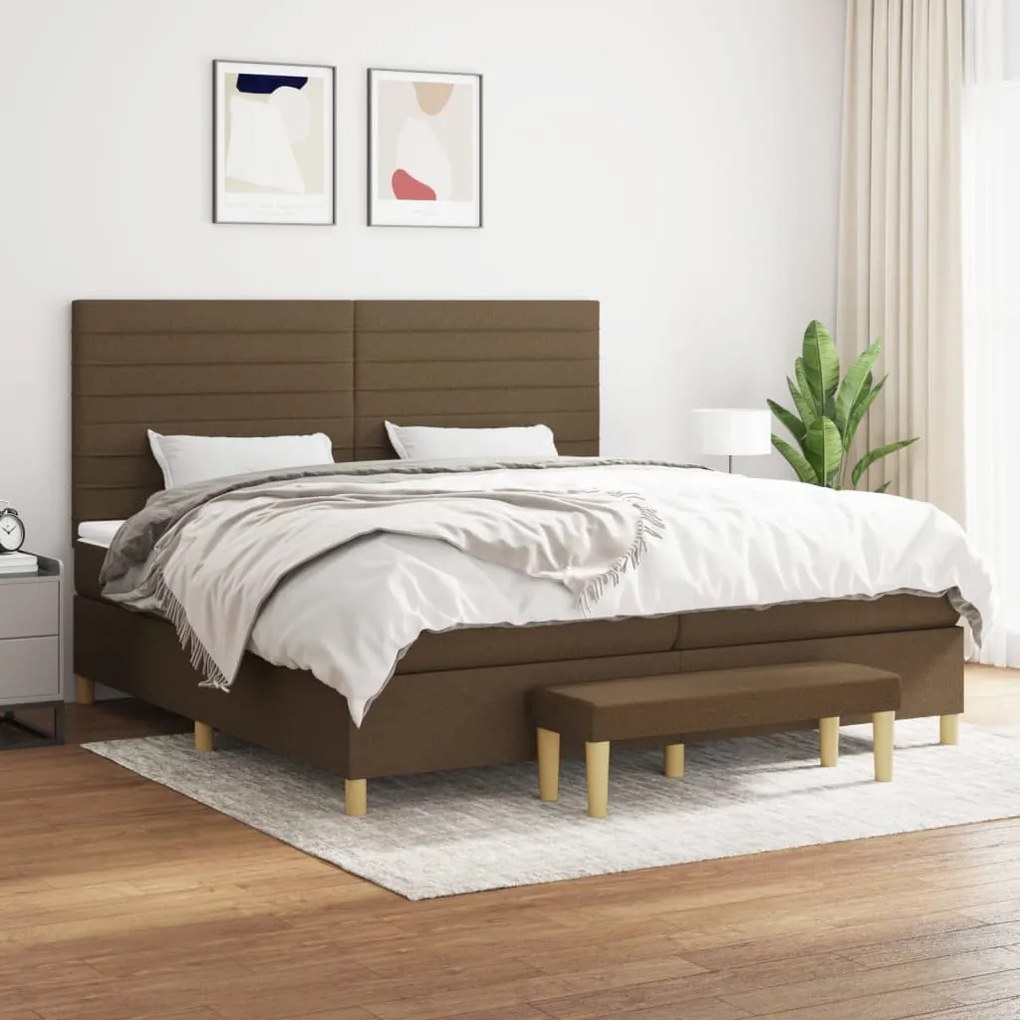 vidaXL Pat box spring cu saltea, maro închis, 200x200 cm, textil
