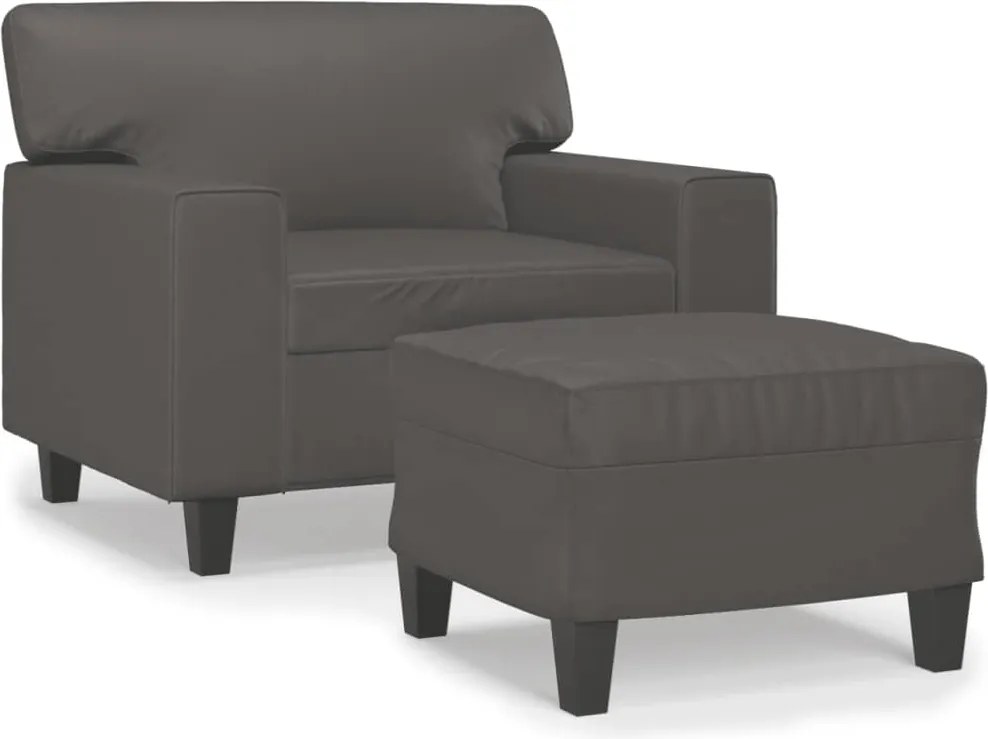 vidaXL Fotoliu canapea cu taburet, gri, 60 cm, piele ecologică