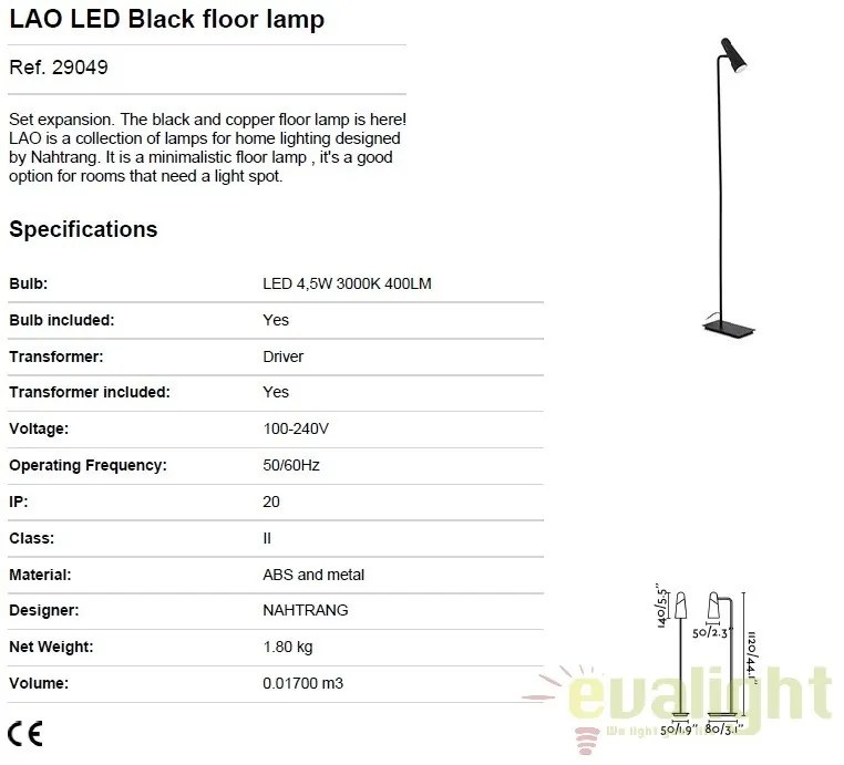 Lampadar LED design modern minimalist LAO negru 29049
