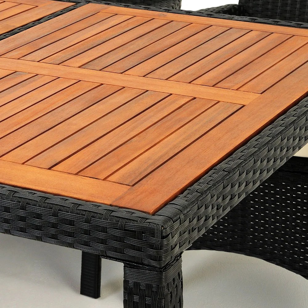 Deuba Set ratan de gradina Berlin 1+8 - negru/lemn
