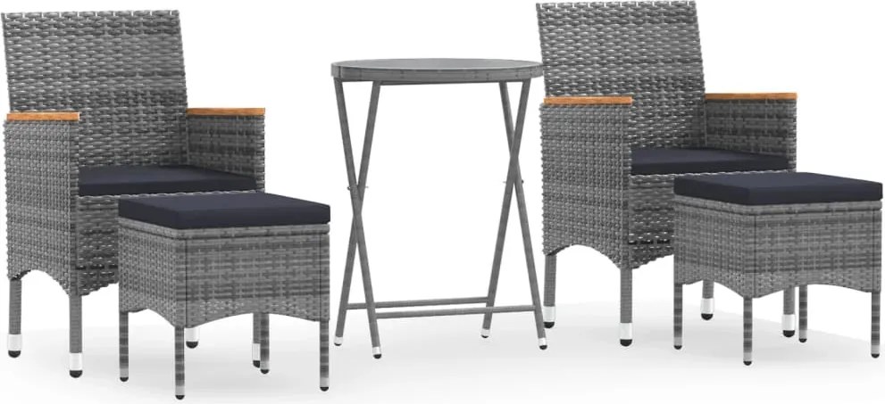 vidaXL Set mobilier de grădină, 5 piese, gri, poliratan și sticlă