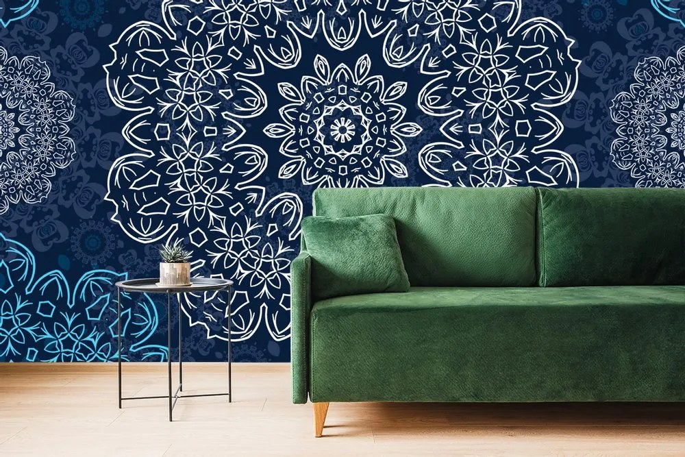 Tapet Mandala albastră cu model abstract