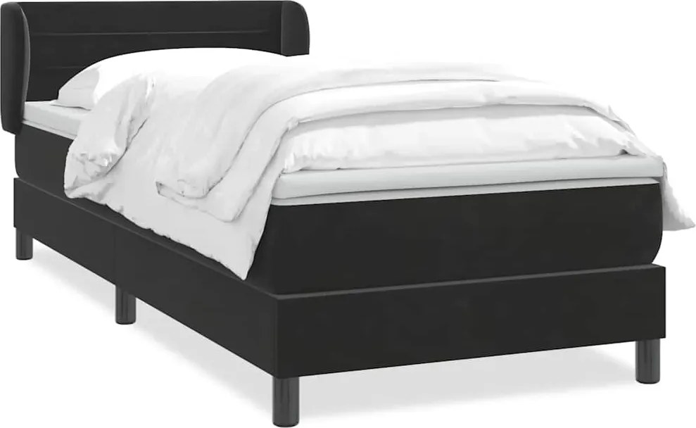 vidaXL Pat box spring cu saltea, negru, 80x220 cm, catifea