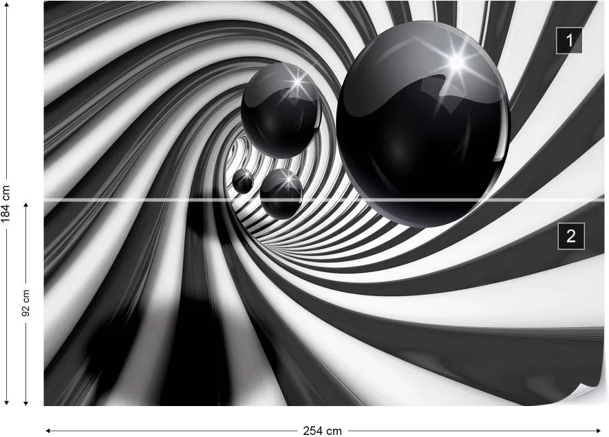 Fototapet GLIX - 3D Swirl Tunnel Black Balls + adeziv GRATUIT Tapet nețesute - 254x184 cm