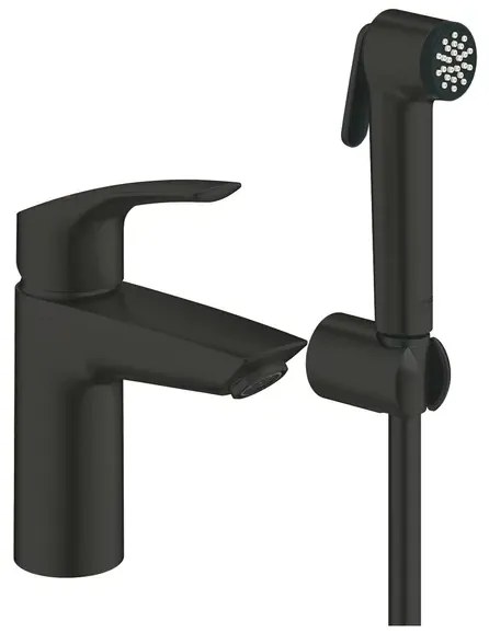 Baterie lavoar negru mat Grohe Eurosmart New S cu set dus igienic