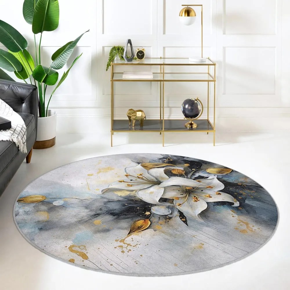 Covor albastru/gri lavabil rotund ø 150 cm Golden Lilly – Mila Home