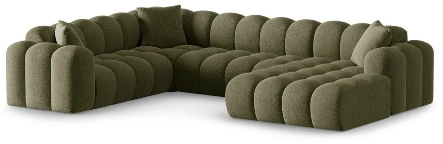 Colțar verde cu tapițerie din chenille (cu colț pe partea stângă/în formă de "U") Treno – Cosmopolitan Design