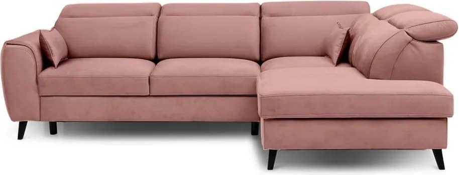 Colțar roz extensibil/cu spațiu de depozitare cu tapițerie din catifea (cu colț pe partea dreaptă/în formă de ”L”) Noble – ELTAP