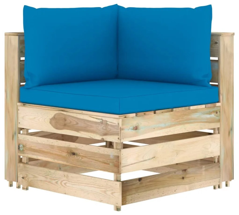 Set mobilier gradina cu perne, 5 piese, lemn verde tratat light blue and brown, 5
