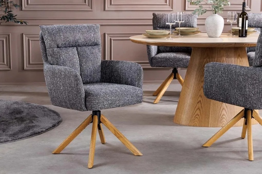 Set de 2 scaune pivotante picioare din lemn Big George gri texturat