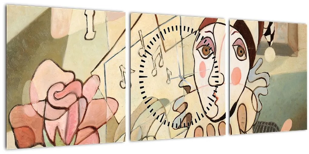 Tablou - Cubismul - arlechin și trandafir (cu ceas) (90x30 cm)