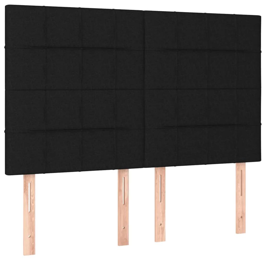 Cadru de pat cu tablie, negru, 140x190 cm, textil Negru, 140 x 190 cm, Cu blocuri patrate