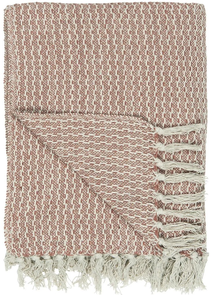 IB Laursen Pled bumbac CREM/RED PATTERN 160x130 cm