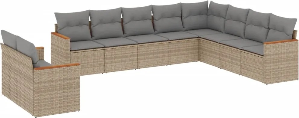 vidaXL Set canapele de grădină, 10 piese, cu perne, bej, poliratan