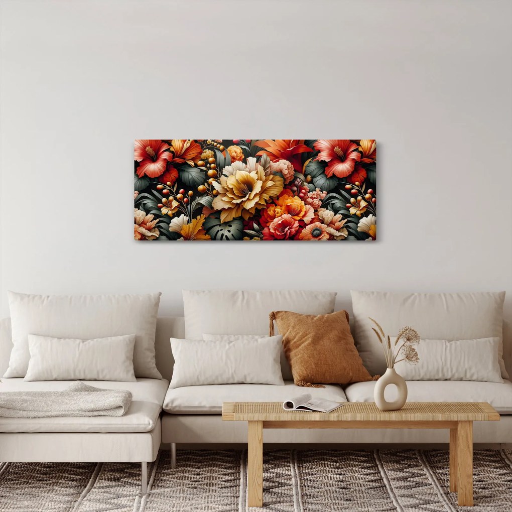 Tablou - Flori portocalii și roșii (120x50 cm)