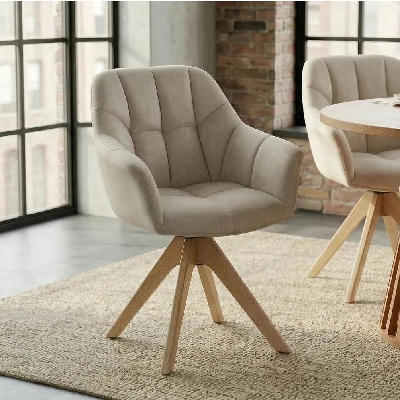 Scaun pivotant PAPILLON catifea bej/ stejar