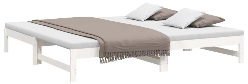 Pat de zi extensibil, alb, 2x(80x200) cm, lemn masiv de pin Alb, 205.5 x 158 x 30 cm