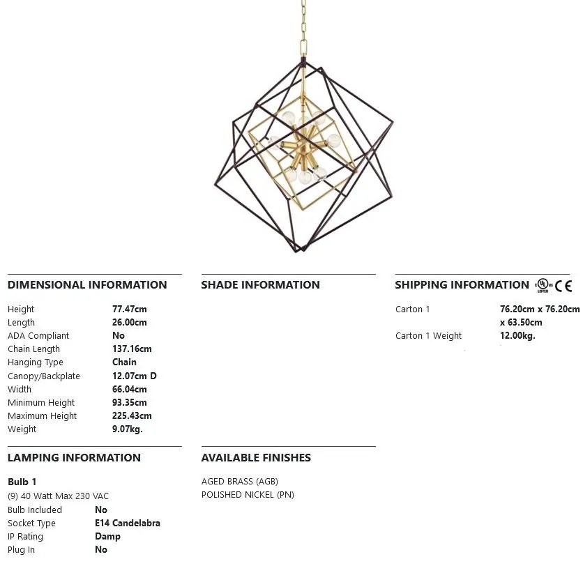 Lustra suspendata LUX design geometric ROUNDOUT alama antichizata, cu 9 surse de lumina