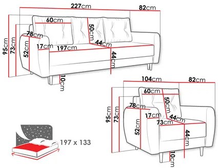 Set canapea fotoliu 3+1 Keklat (albastru) (cu sp. depozitare). 1105835