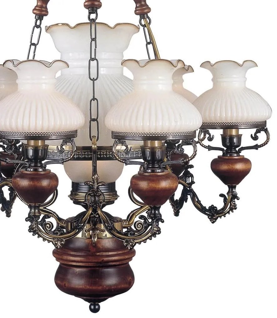 Candelabru cu 6 brate design italian din alama cu lemn 634