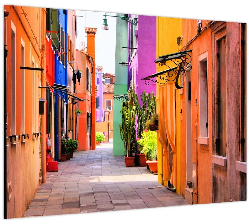 Tablou pe sticlă - Casa colorată în Burano, Veneția (70x50 cm)