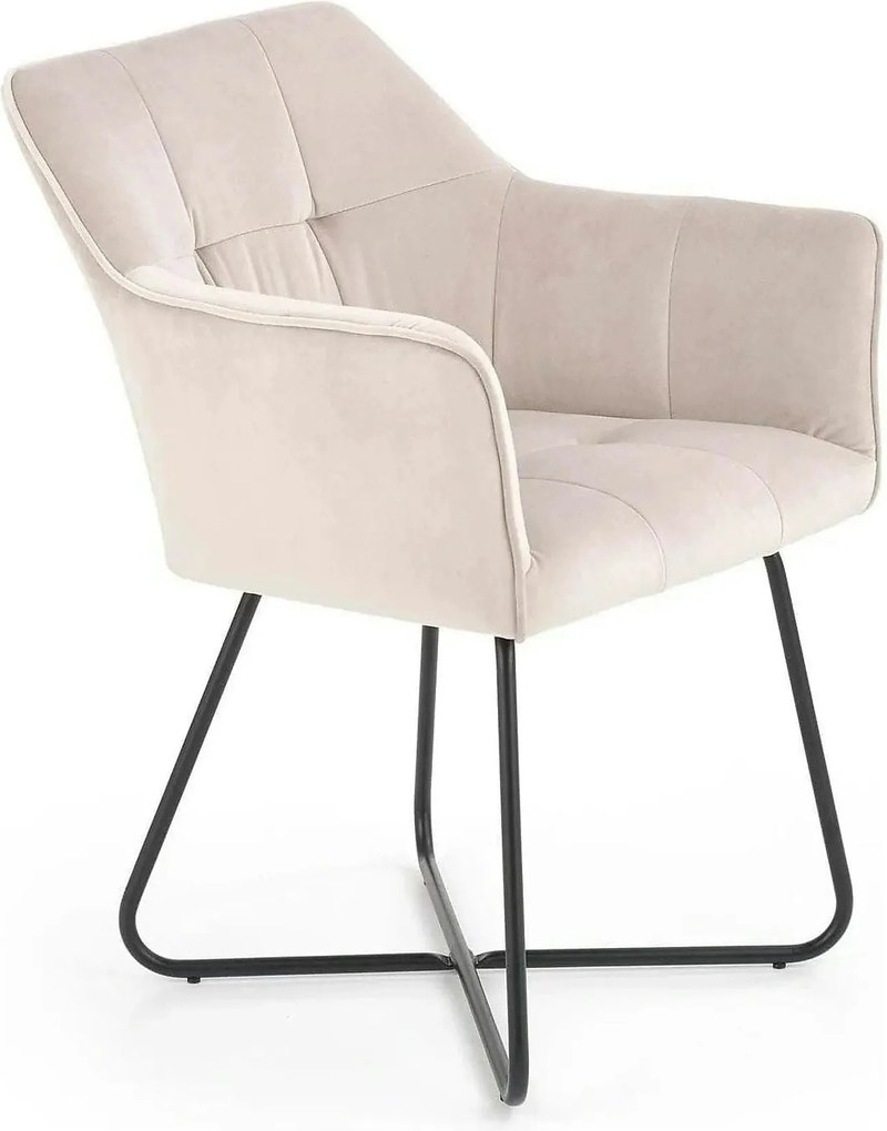 Scaun tapitat K377, bej/negru, stofa catifelata/metal, 60x62x81 cm