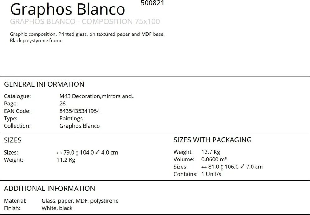 Decoratiune de perete compozitie grafica Graphos Blanco