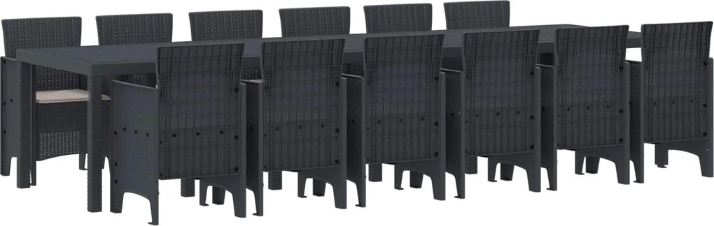 vidaXL Set de masă pentru grădină 13 pcs Antracit Ratan Polt