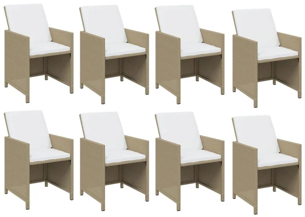Set mobilier de gradina cu perne, 13 piese, bej, poliratan Bej si maro, 219 cm table length, 8x fotoliu + 4x suport pentru picioare + masa, 1