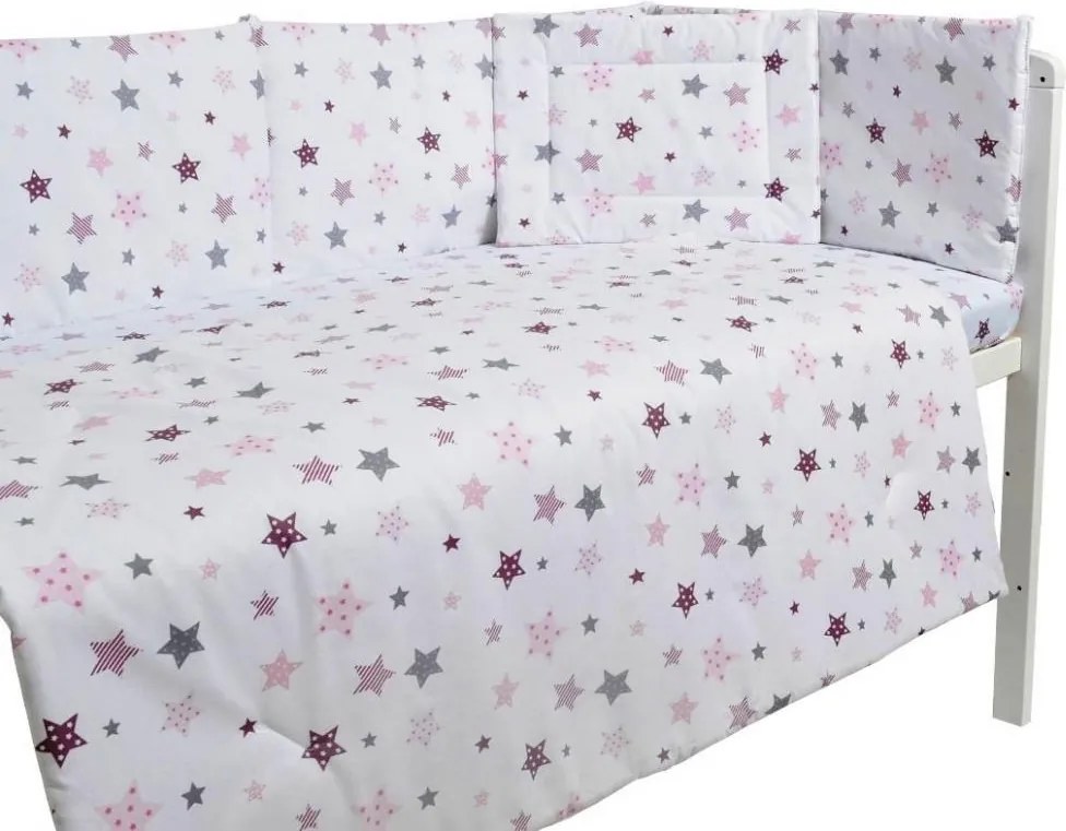 Lenjerie patut cu 5 piese Pink and Grey Stars white