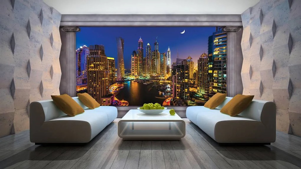 Fototapet - Zgârăienori din Dubai noaptea (152,5x104 cm)