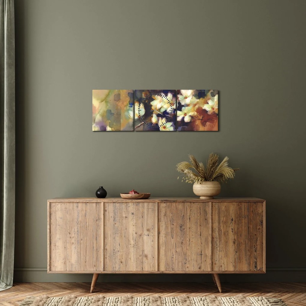 Tablou - Magnolii albe, pictură (cu ceas) (90x30 cm)