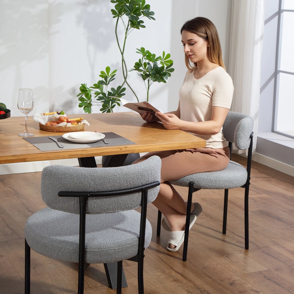 HOMCOM Set de 2 scaune de sufragerie cu spătar din material textil picioare din oțel 51 x 51 x 76 cm gri deschis | Aosom Romania