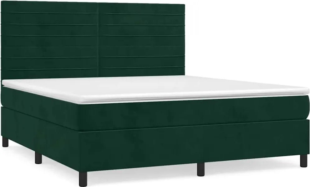 vidaXL Pat box spring cu saltea, verde închis, 180x200 cm, catifea