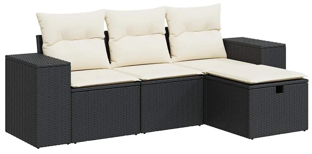 3325652 vidaXL Set mobilier de grădină cu perne, 4 piese, negru, poliratan