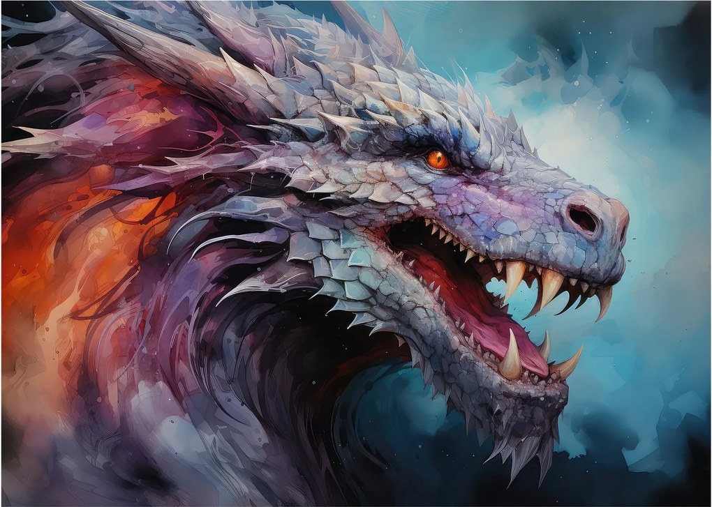 Tablou pe sticlă - Ilustrație a unui dragon (70x50 cm)