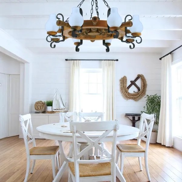 Brilagi - Candelabru suspendat pe lanț TIMONA, 8xE14/40W/230V, Ø 70 cm, fag