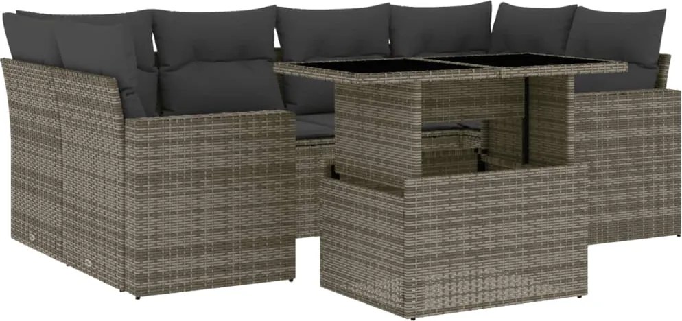 vidaXL Set canapele de grădină, 7 piese, cu perne, gri, poliratan