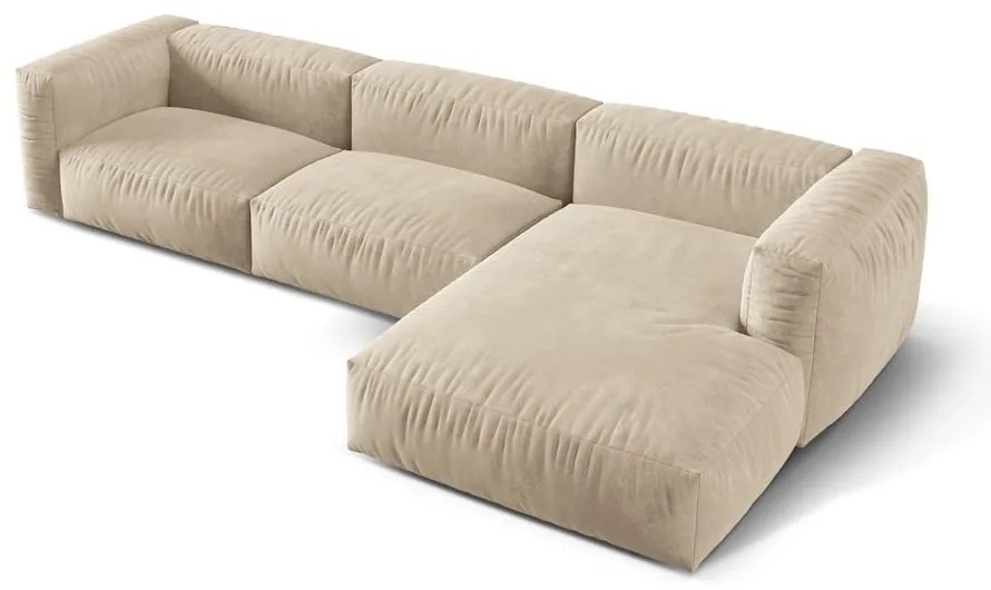 Colțar modular bej cu tapițerie din catifea (cu colț pe partea dreaptă/cu șezlong) Martina – Micadoni