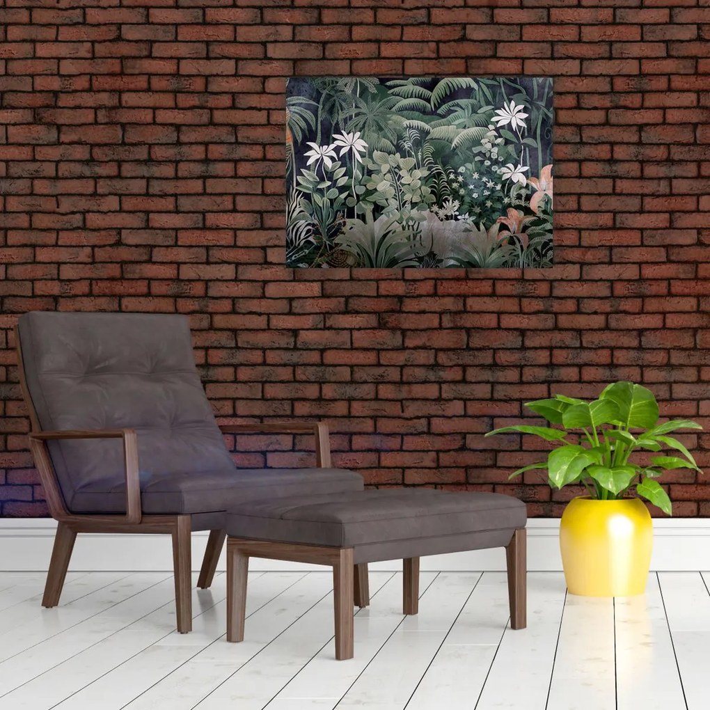Tablou pe sticlă - Model de junglă pictat (70x50 cm)
