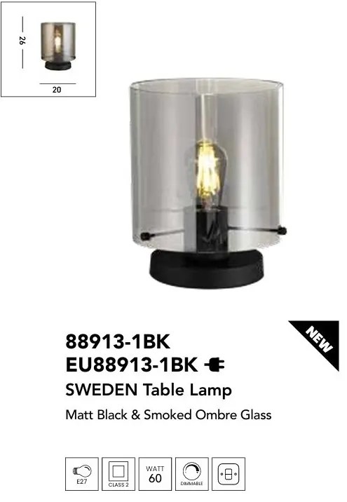 Veioza, Lampa de masa moderna Sweden 1L negru, fumuriu
