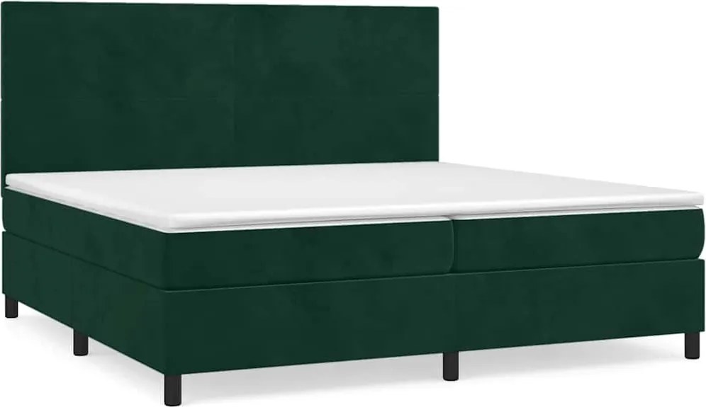 vidaXL Pat box spring cu saltea, verde închis, 200x200 cm, catifea