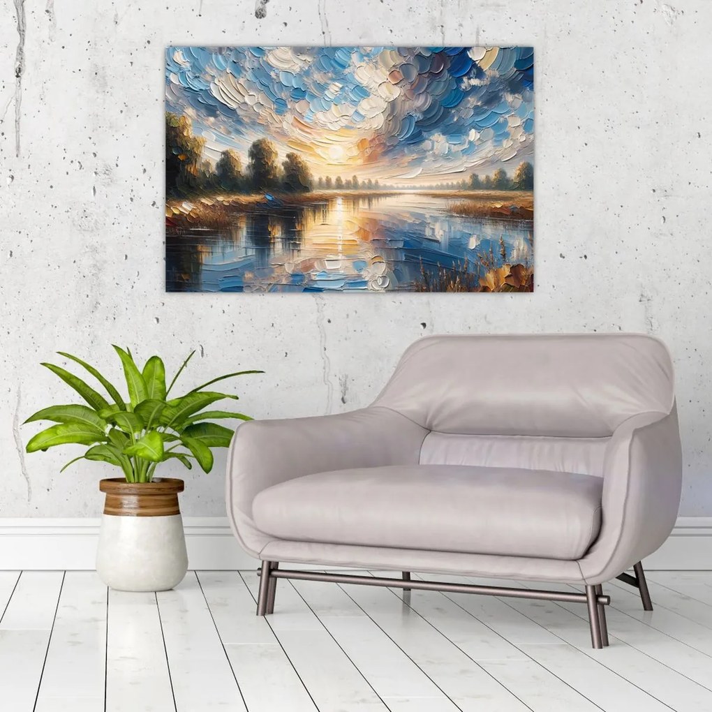 Tablou - Pictură cu soarele deasupra apei (90x60 cm)