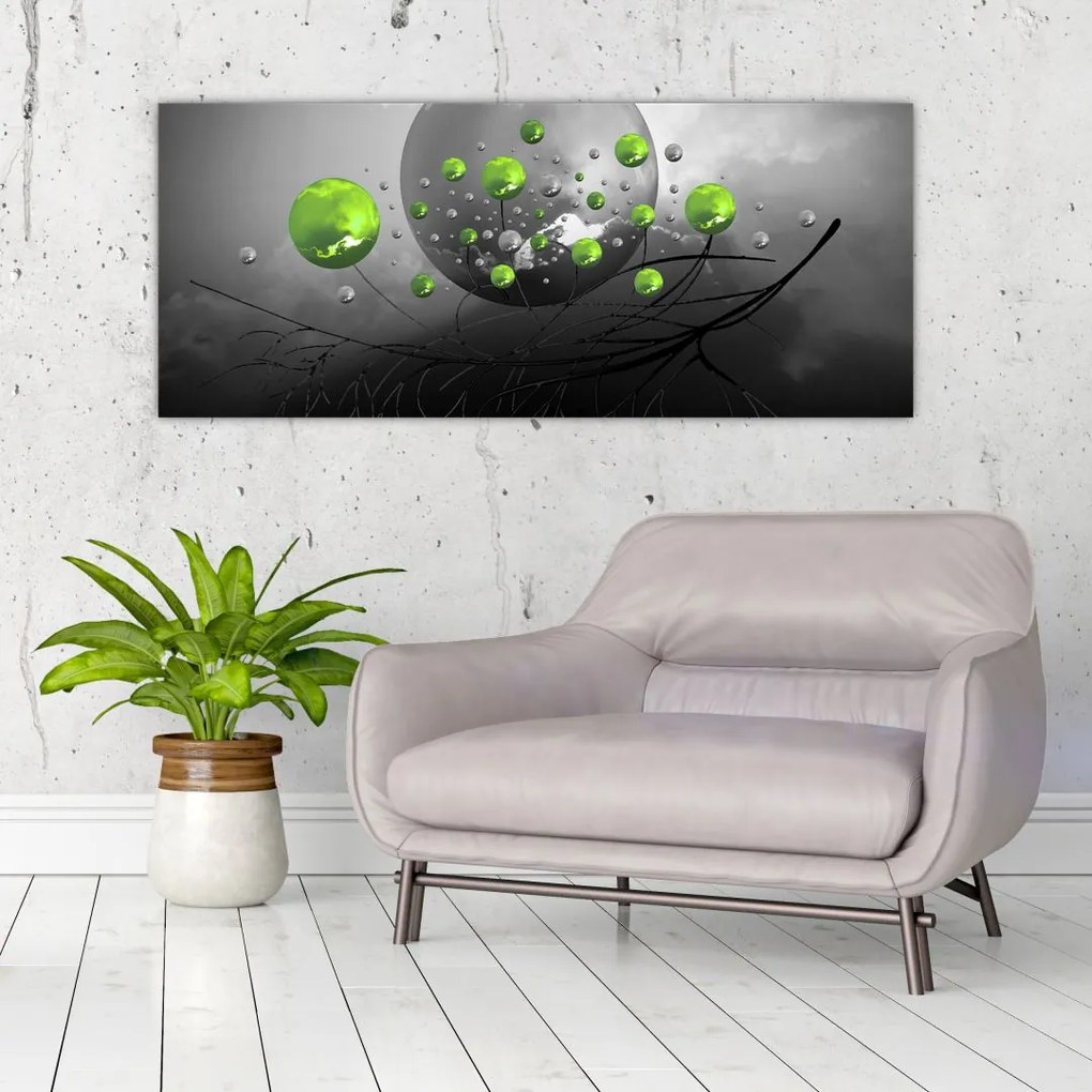 Tabloul cu bile abstracte verzi (120x50 cm)